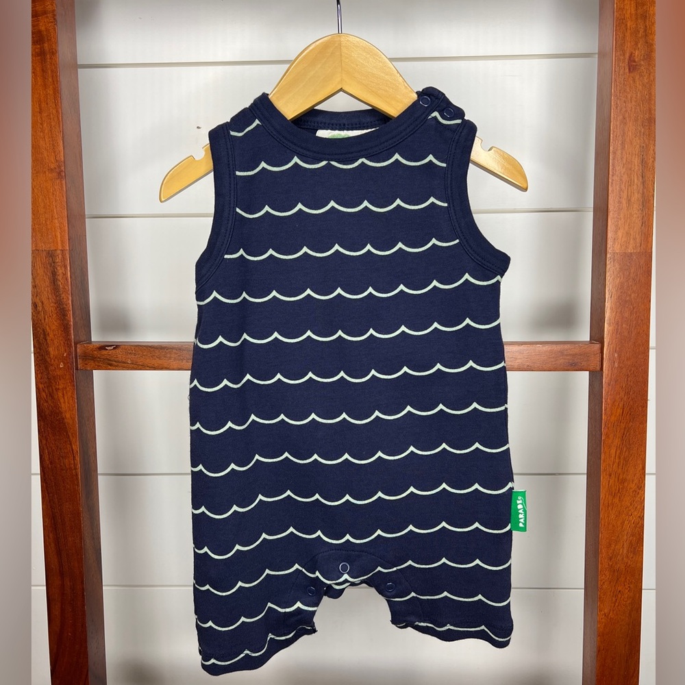 parade organics baby- Navy Blue Wave Pattern Baby Romper